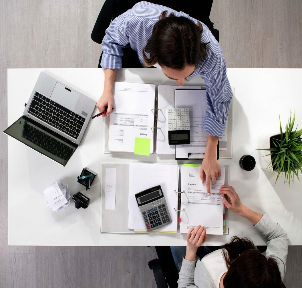 Chartered accountant reviewing business financial documents